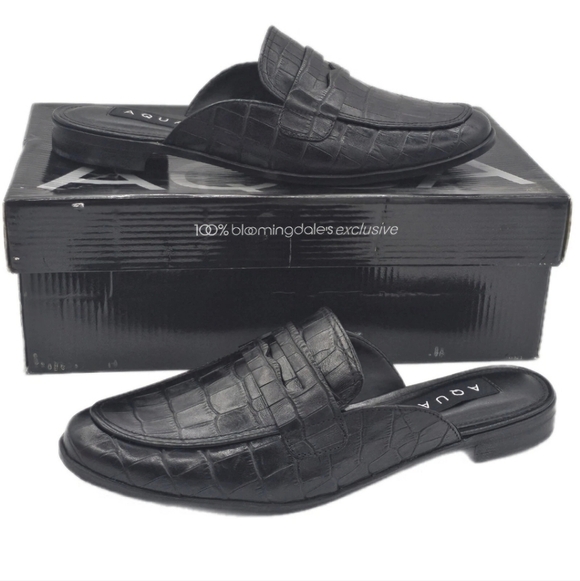 Aqua Shoes - Aqua Womens Gina Loafer Mules Leather Croc Print Slip On Round Toe Black 6M
